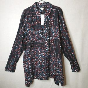 Westbound Woman Blouse Floral Print Black Long Sleeve Button Up Top Size 3X NWT